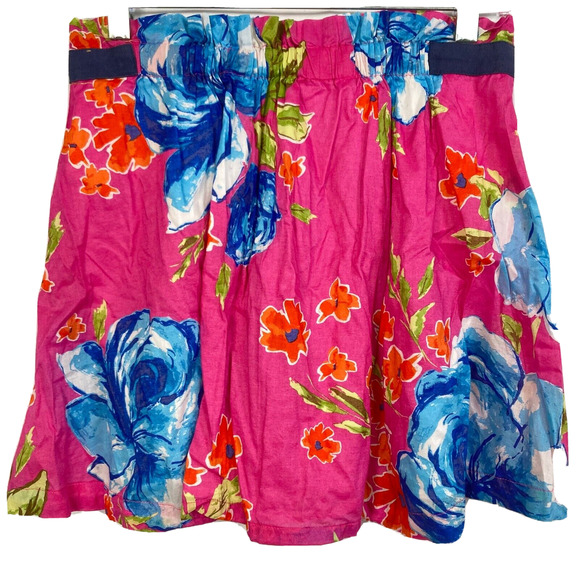 Hollister Dresses & Skirts - Hollister Skirt Womens Sz L Pink Blue Floral Cotton Elastic Waist A-Line Short‎